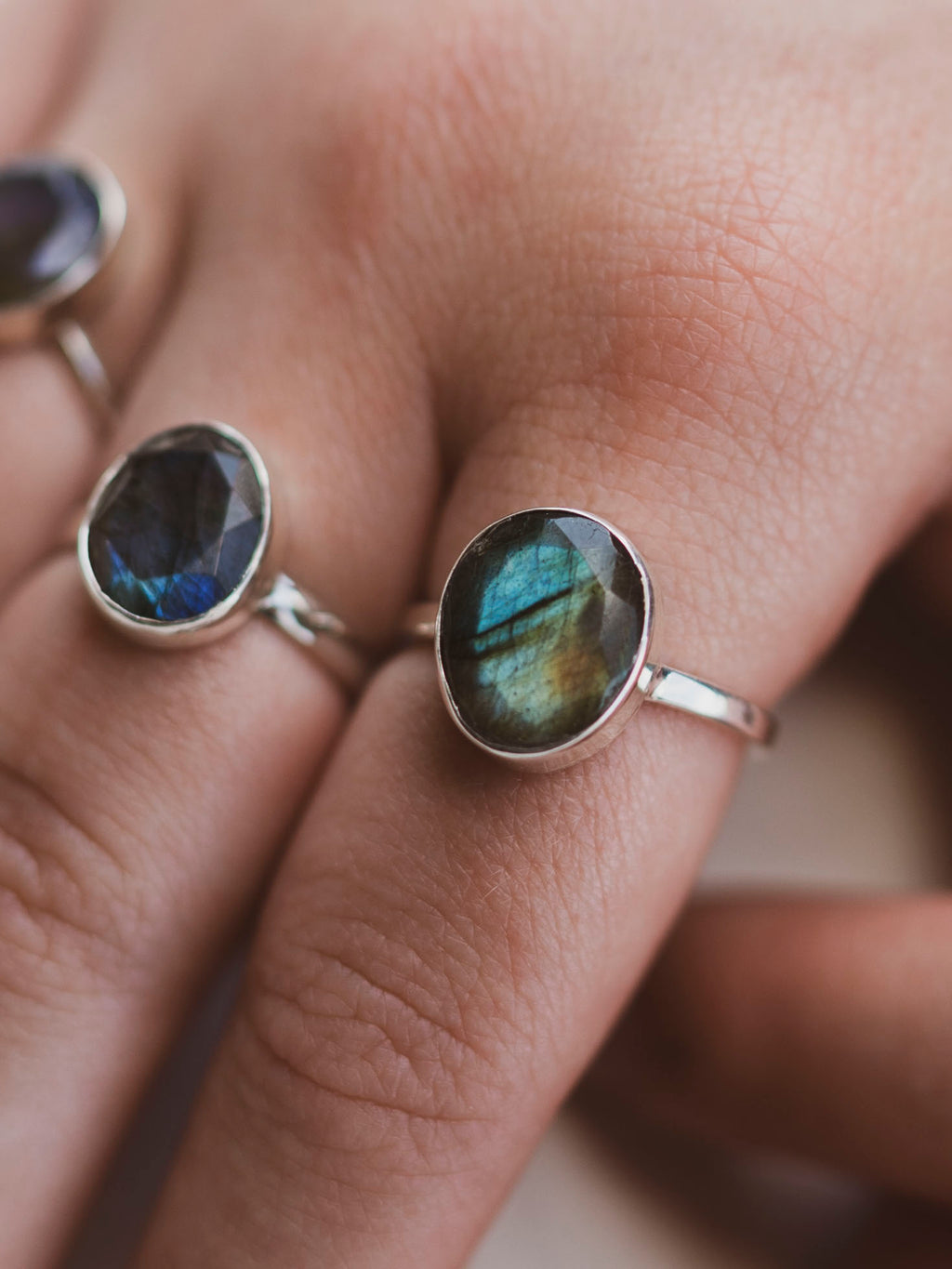 Sterling Silver Labradorite Ring (Multi-faceted Stone), CA1489