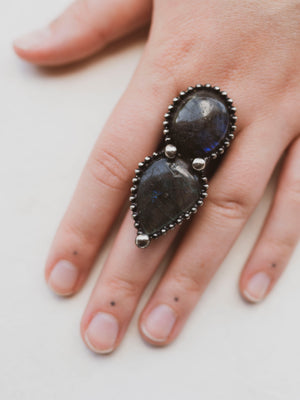 Labradorite Double Stone Adjustable Ring, CA1294