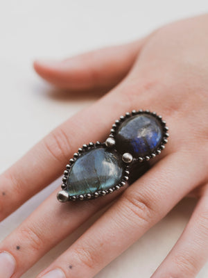 Labradorite Double Stone Adjustable Ring, CA1294