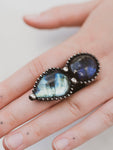 Labradorite Double Stone Adjustable Ring, CA1294