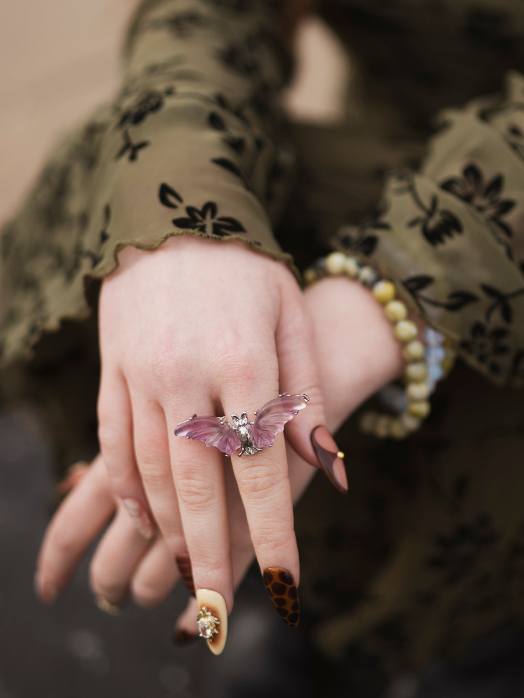 Adjustable Fluorite Bat Ring, CA464