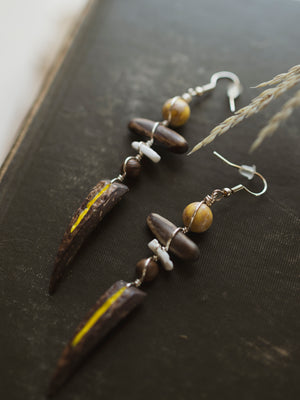 Taino Roots Coconut Shell Earrings, CO4