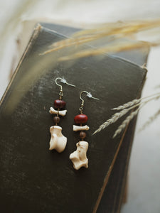 Taino Roots Red Bean and Bone Earrings, CO7