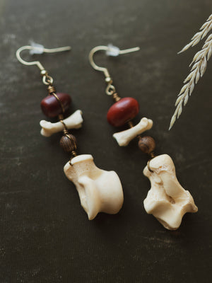 Taino Roots Red Bean and Bone Earrings, CO7