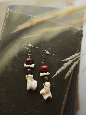 Taino Roots Red Bean and Bone Earrings, CO7