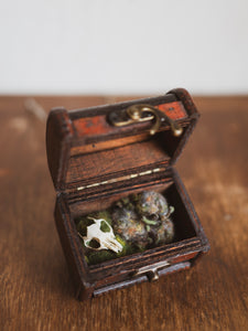 Medium Handmade Felt Mouse Skull in Treasure Chest, CO043