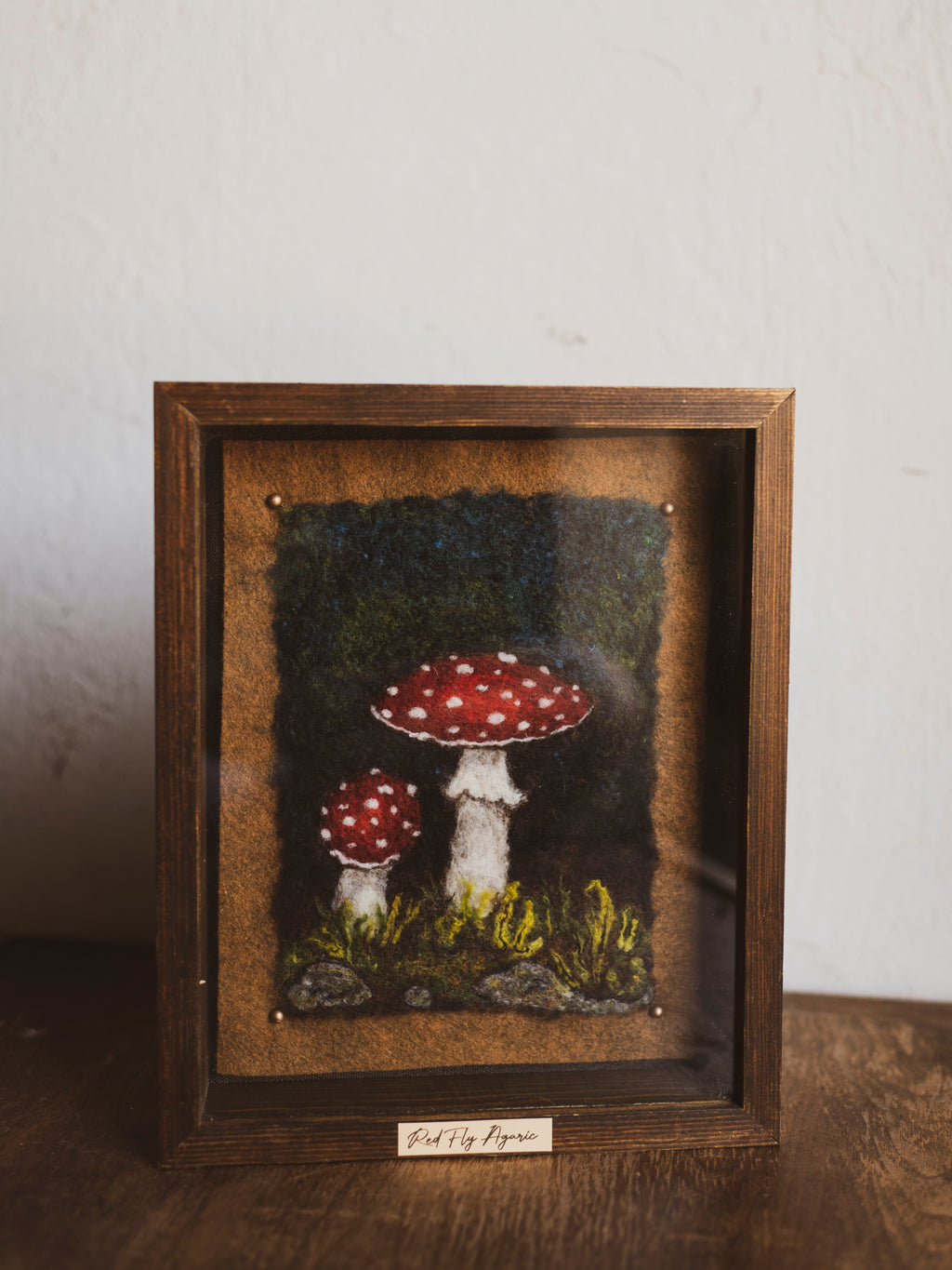 Framed Handfelted Red Fly Agaric Mushrooms, CO006
