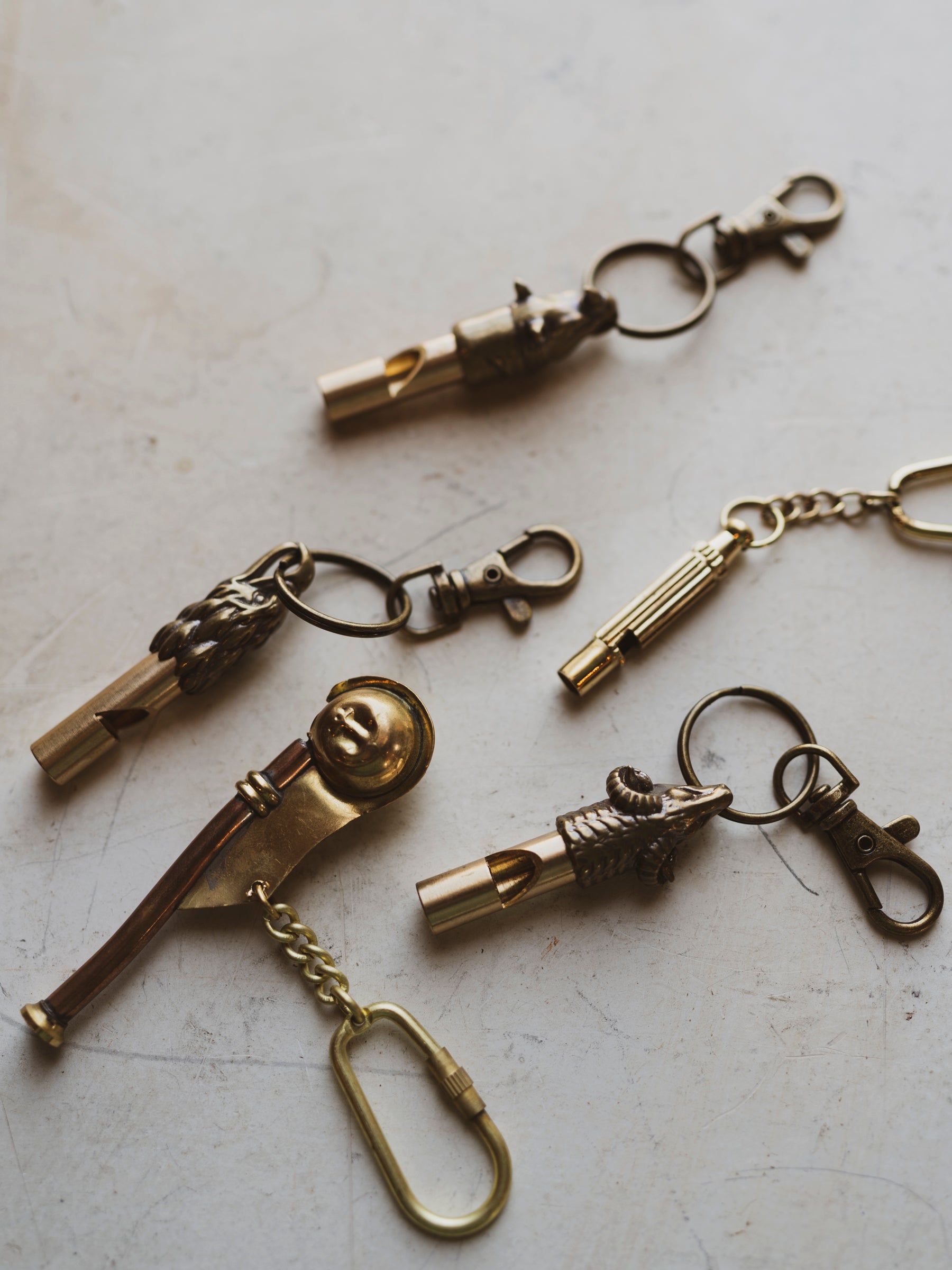 Brass Figurine Whistle Keychain