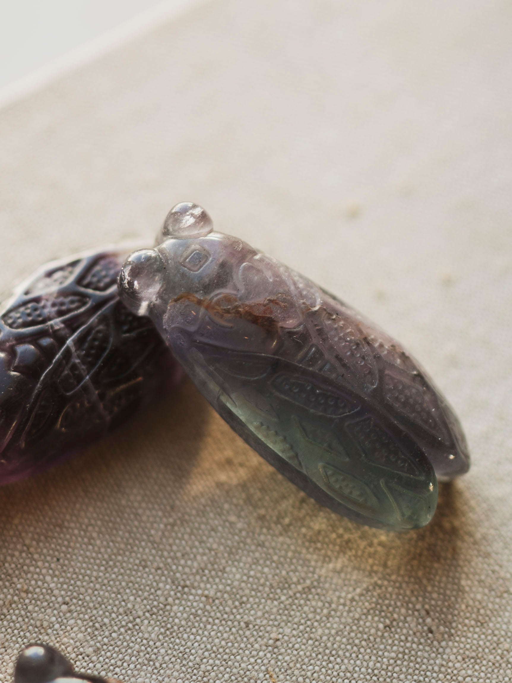 1.5" Carved Rainbow Fluorite Cicada, RM1133