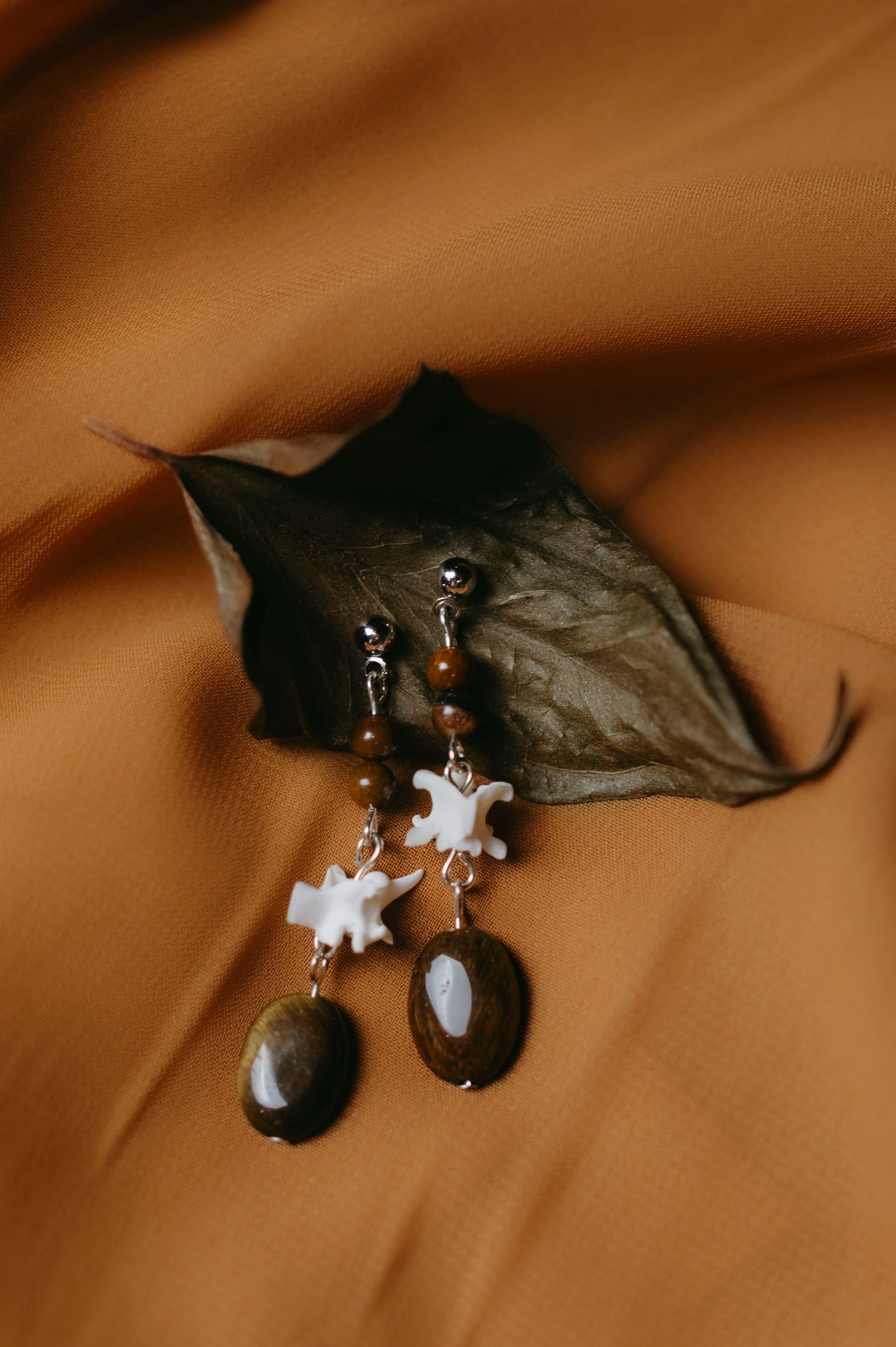 Tigers Eye and Python Vertebrae Earrings, CO224