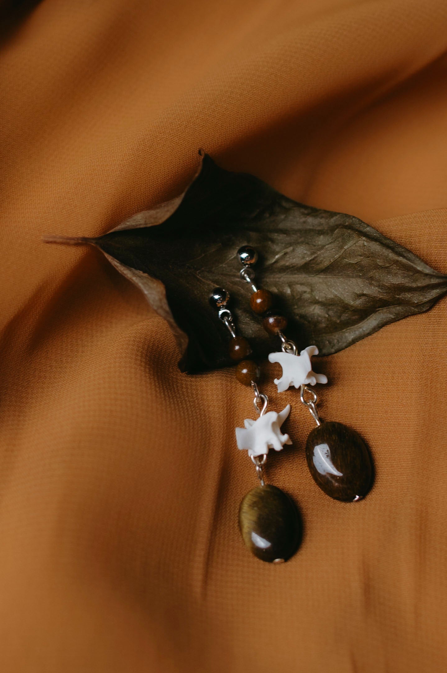 Tigers Eye and Python Vertebrae Earrings, CO224