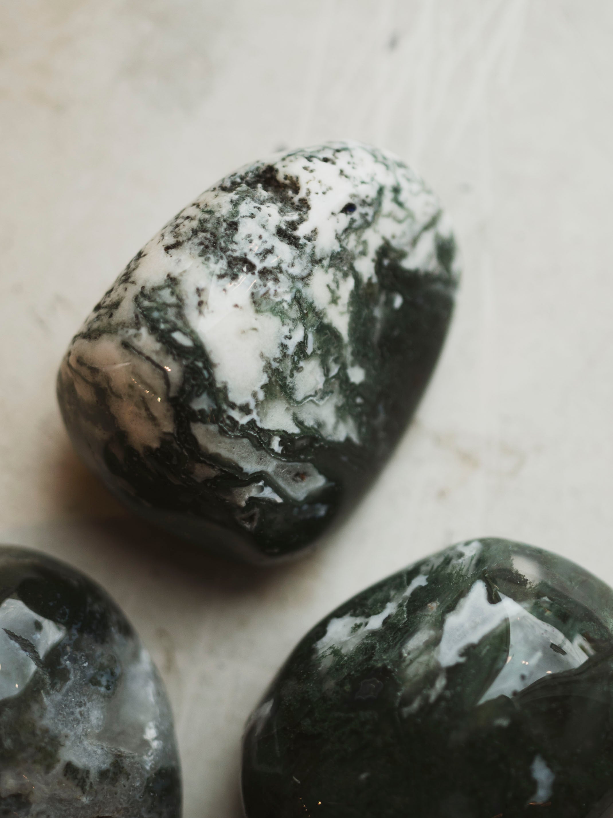 3" Polished Moss Agate Therapy Stone, RM292