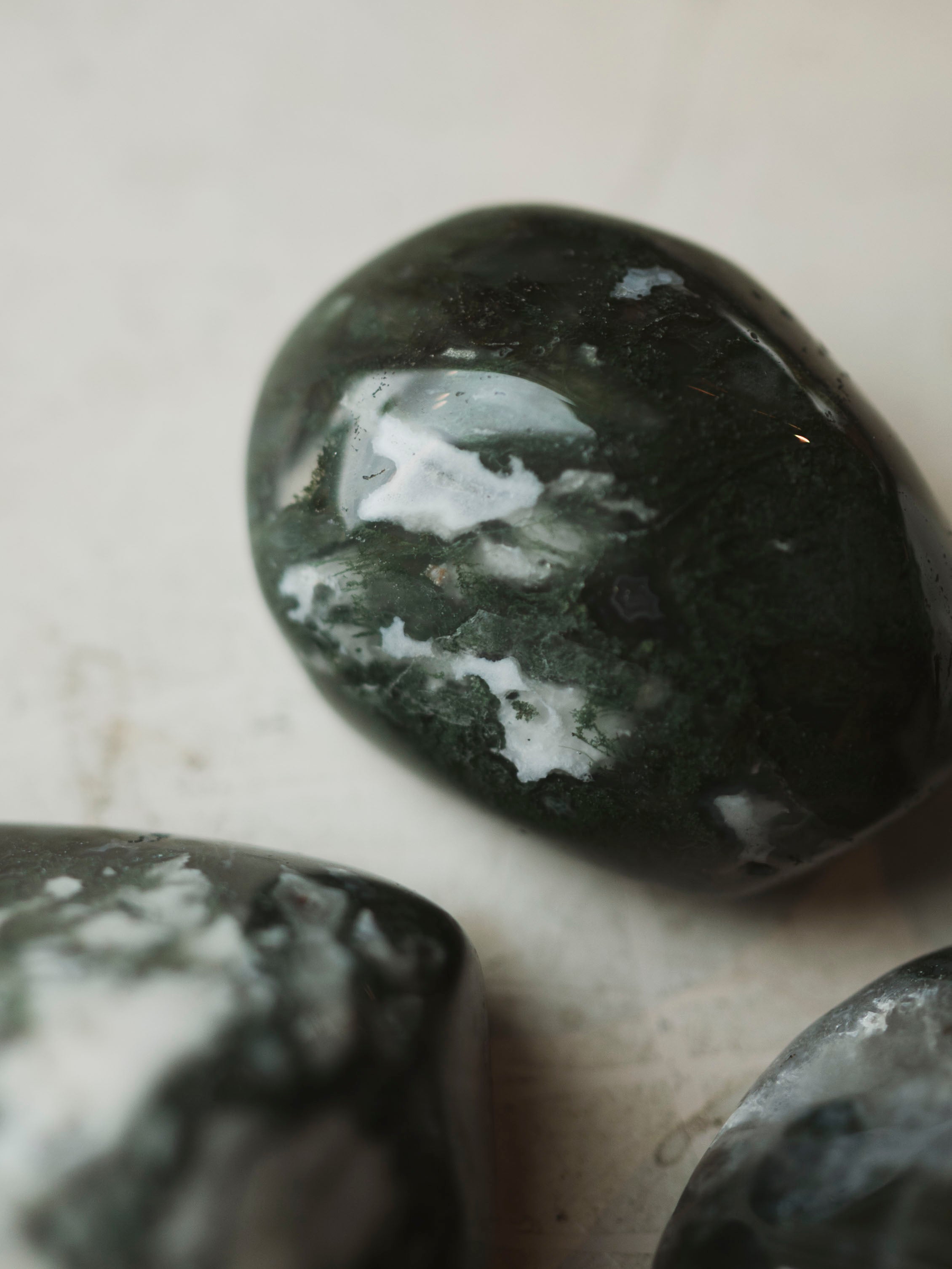 3" Polished Moss Agate Therapy Stone, RM292