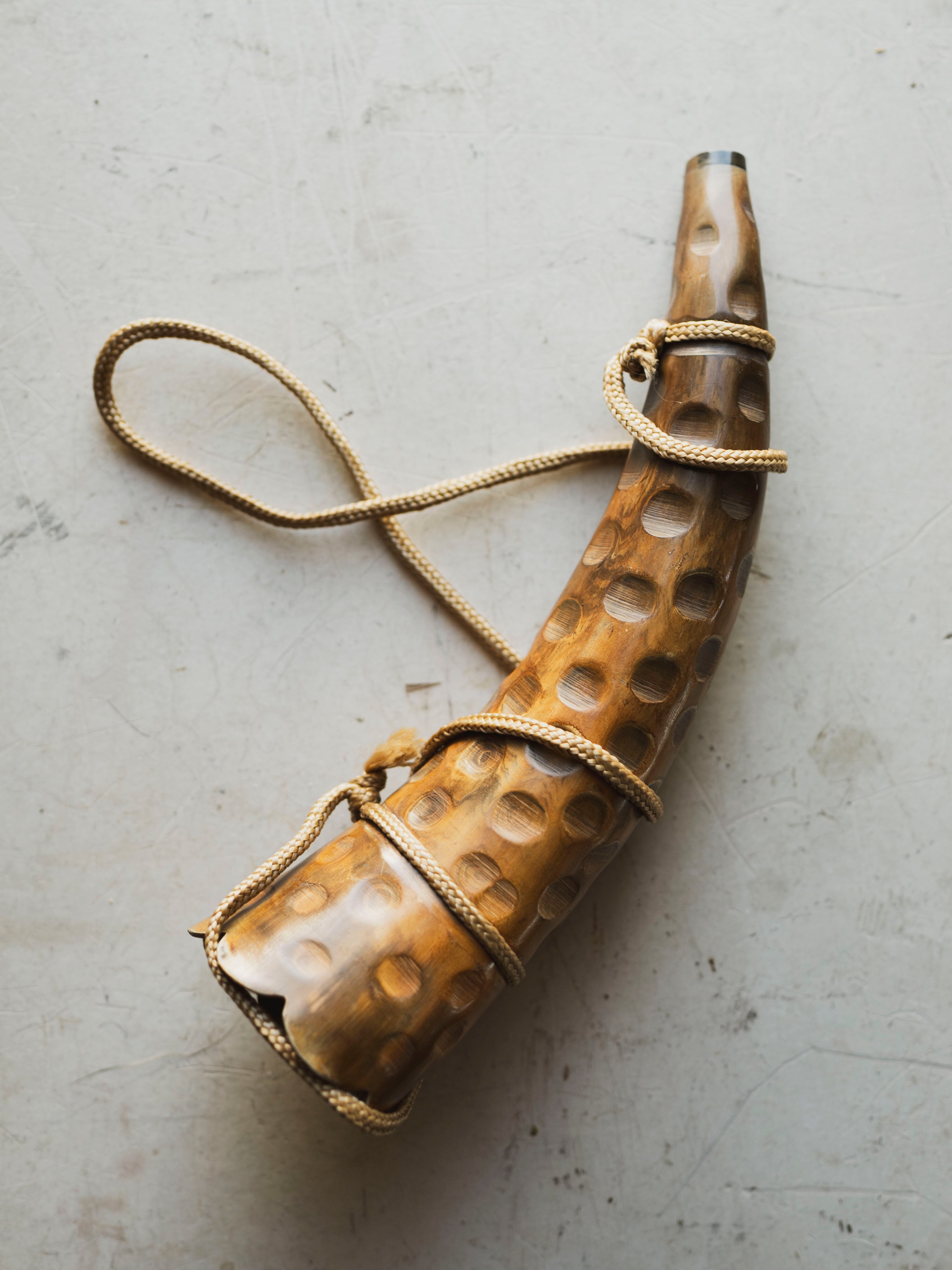 Indian Water Buffalo Blowing Horn with Paracord, HD612