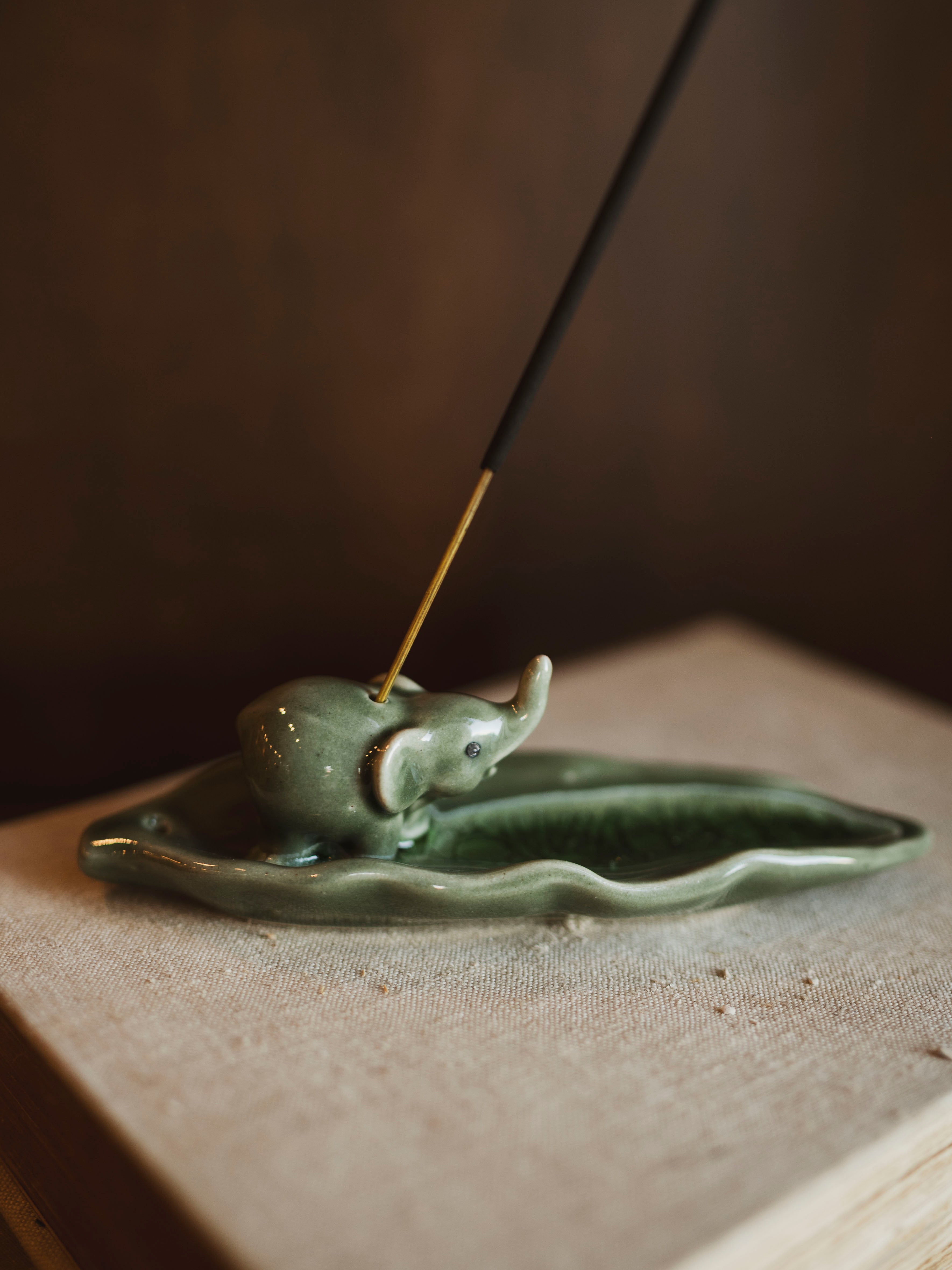 Elephant on Leaf Incense Holder, HD304