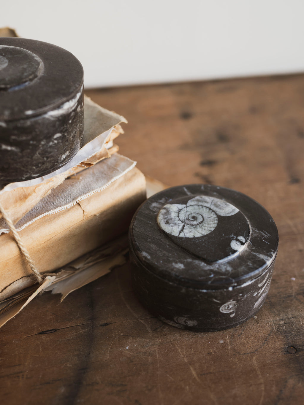 Round Fossilized Goniatite Box, RM137