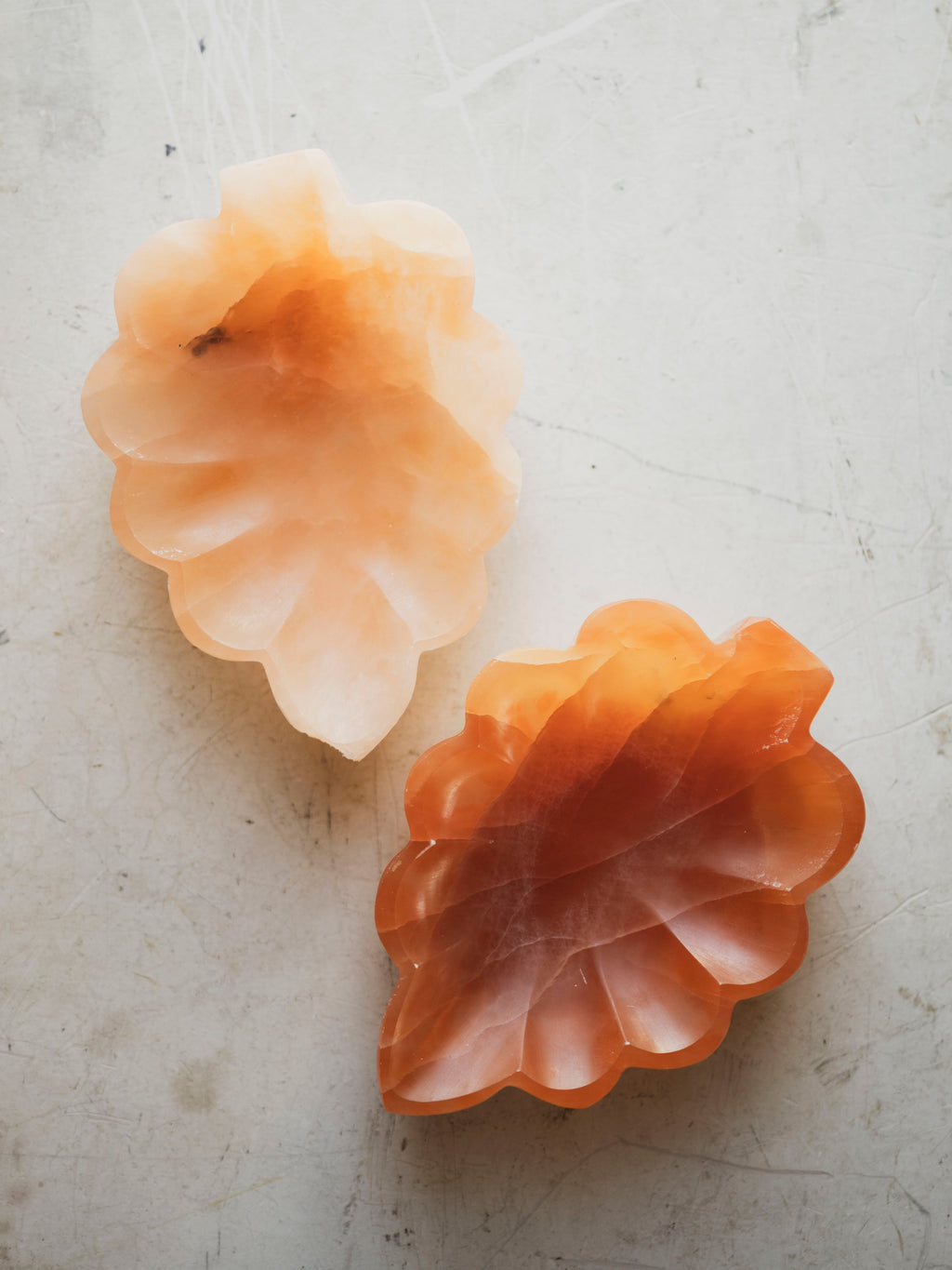Carved Orange Selenite Leaf Bowl, RM312