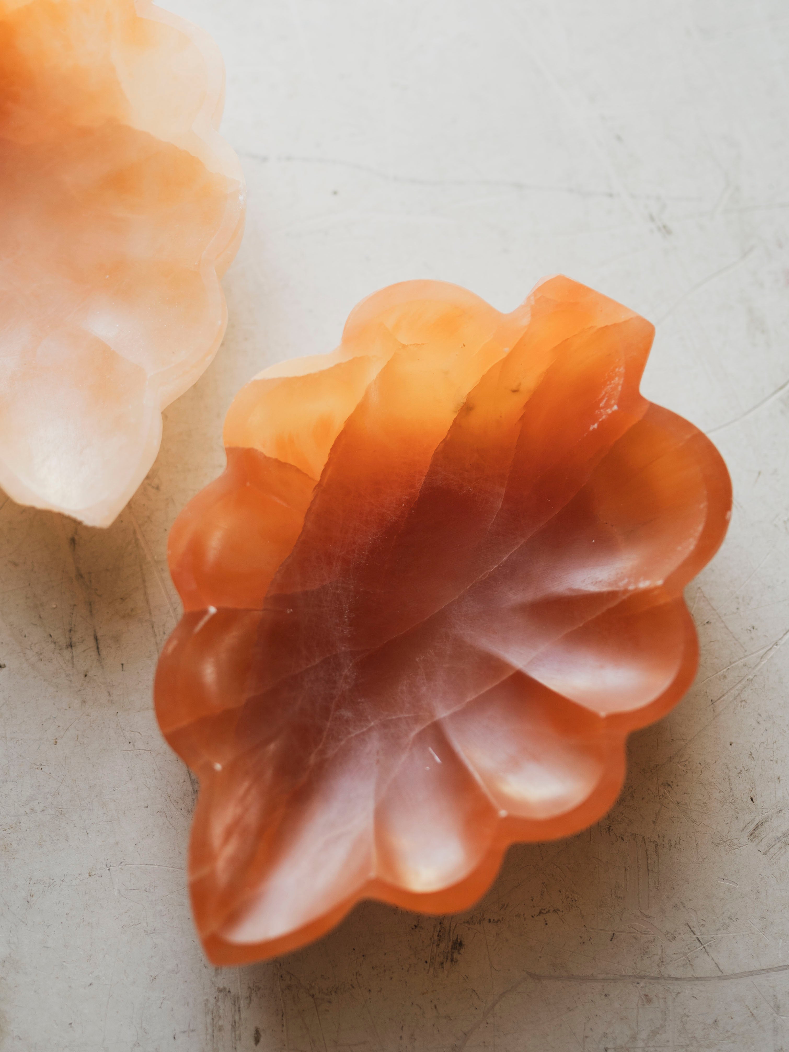 Carved Orange Selenite Leaf Bowl, RM312