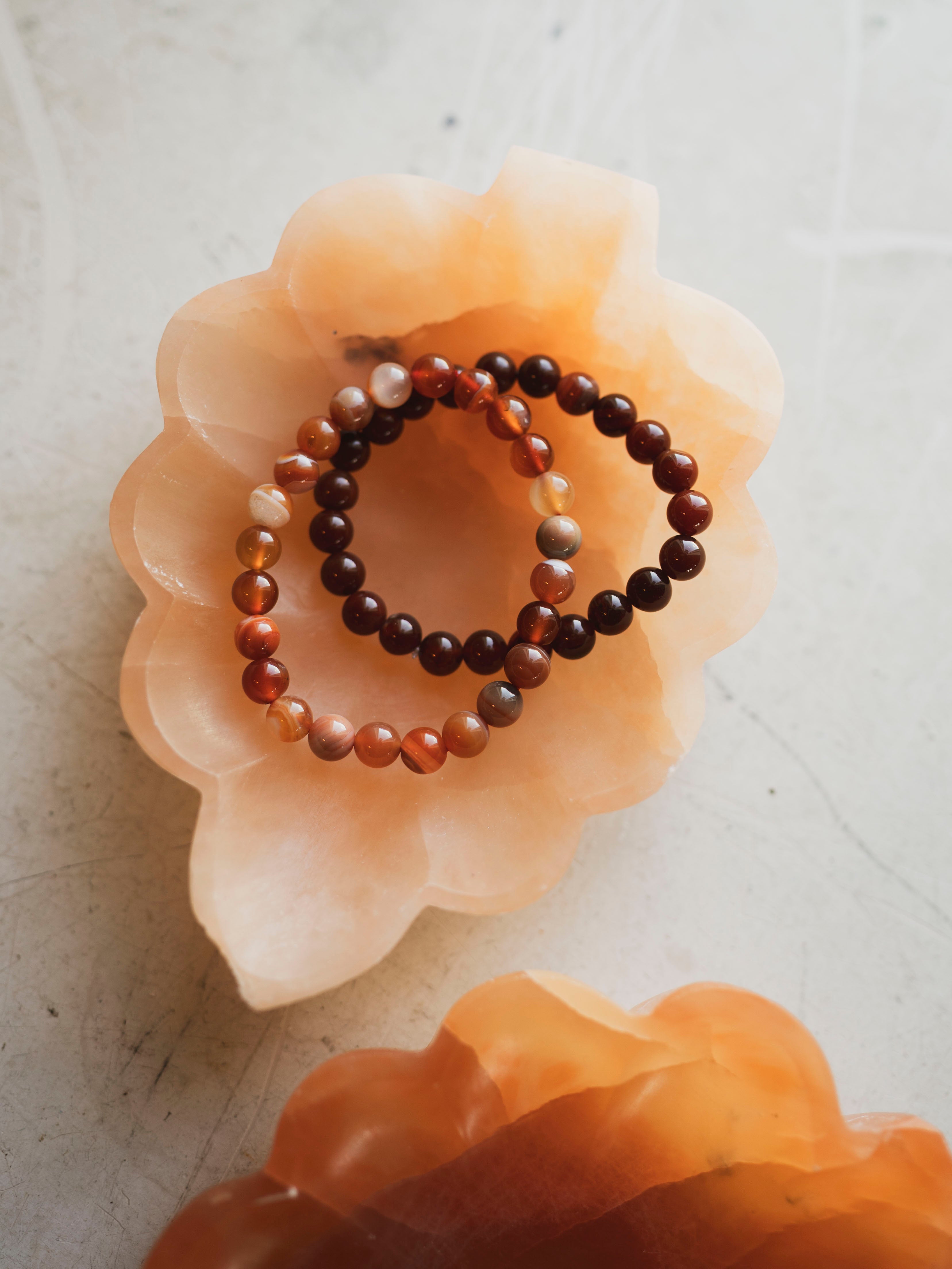 Carved Orange Selenite Leaf Bowl, RM312