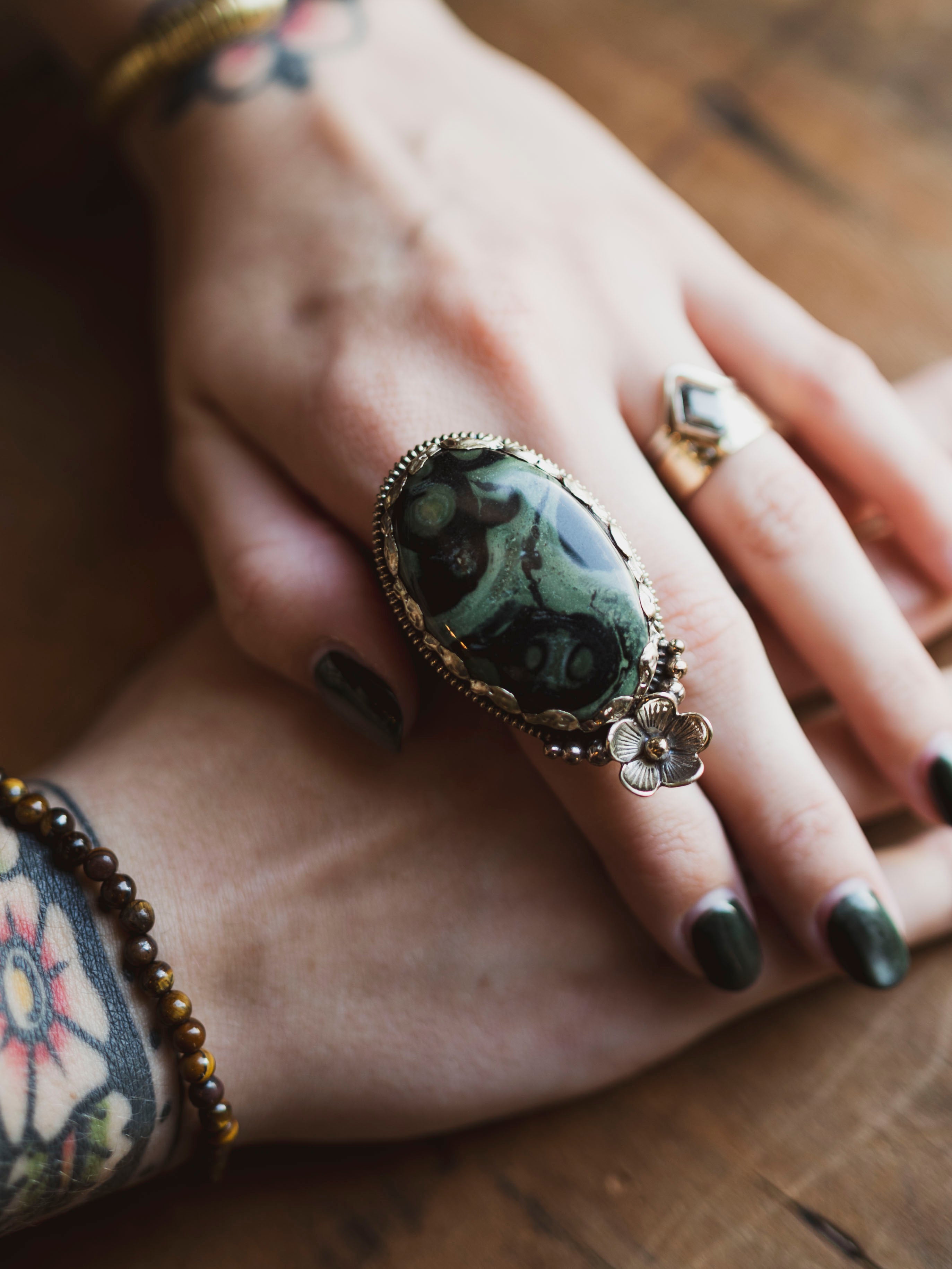 Adjustable Silver Kambaba Jasper Ring, CA154