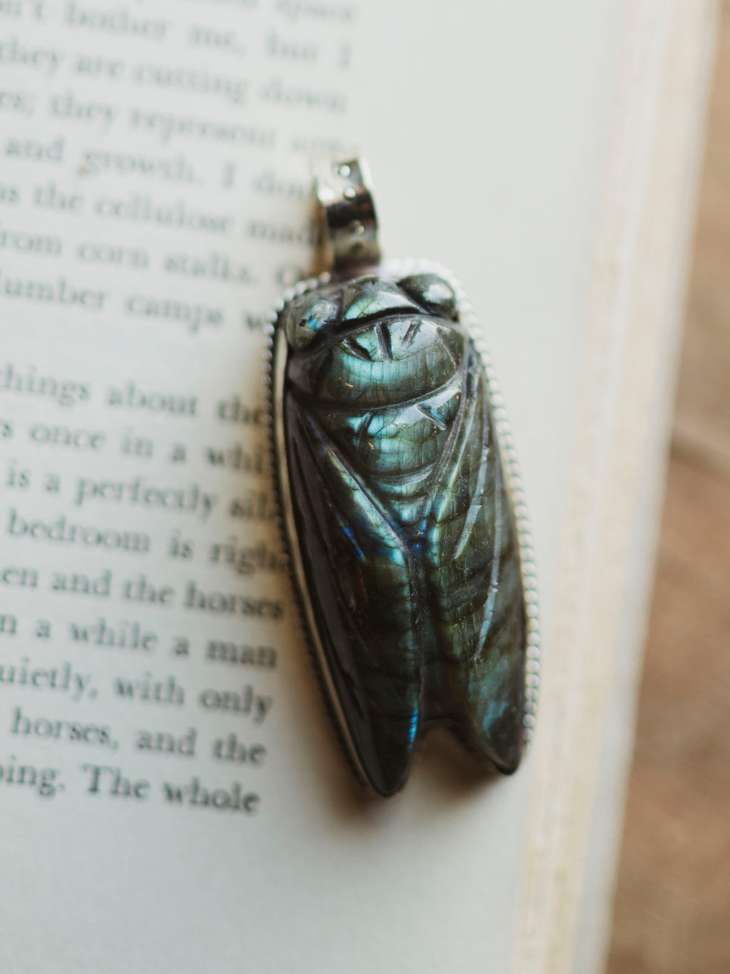 Carved Labradorite Cicada Pendant, CA254