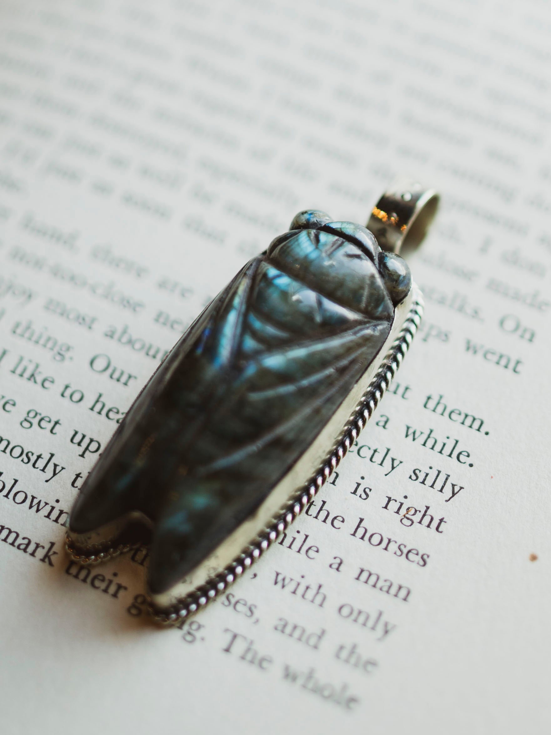 Carved Labradorite Cicada Pendant, CA254