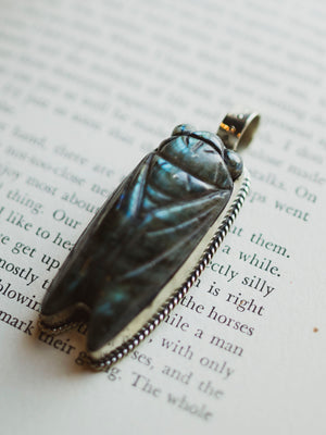 Carved Labradorite Cicada Pendant, CA254