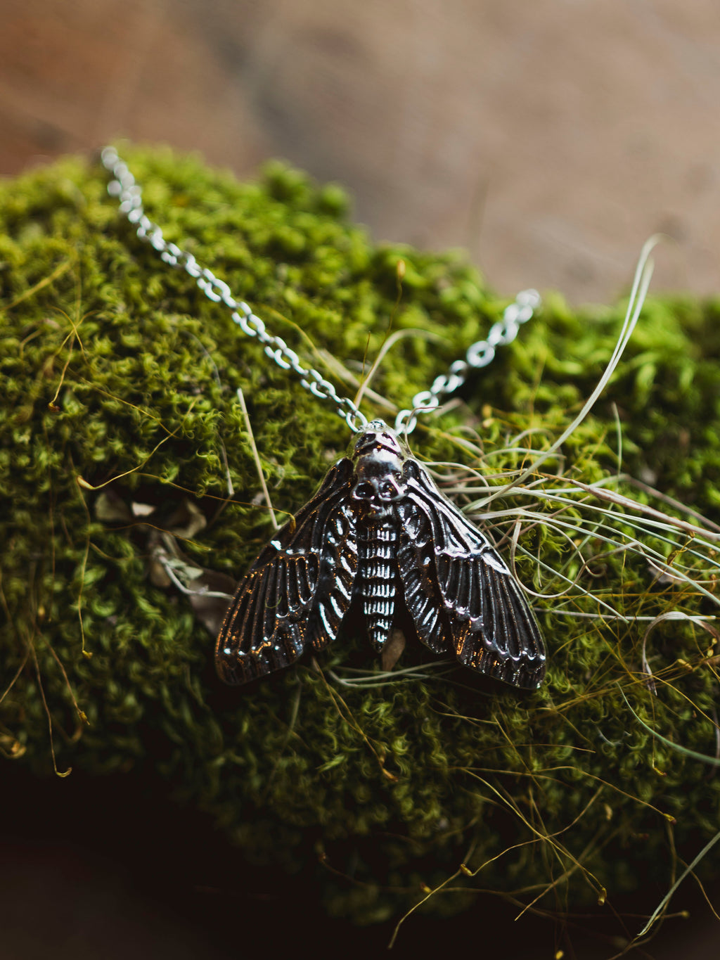 Silver Death Head Moth Necklace, CA1538