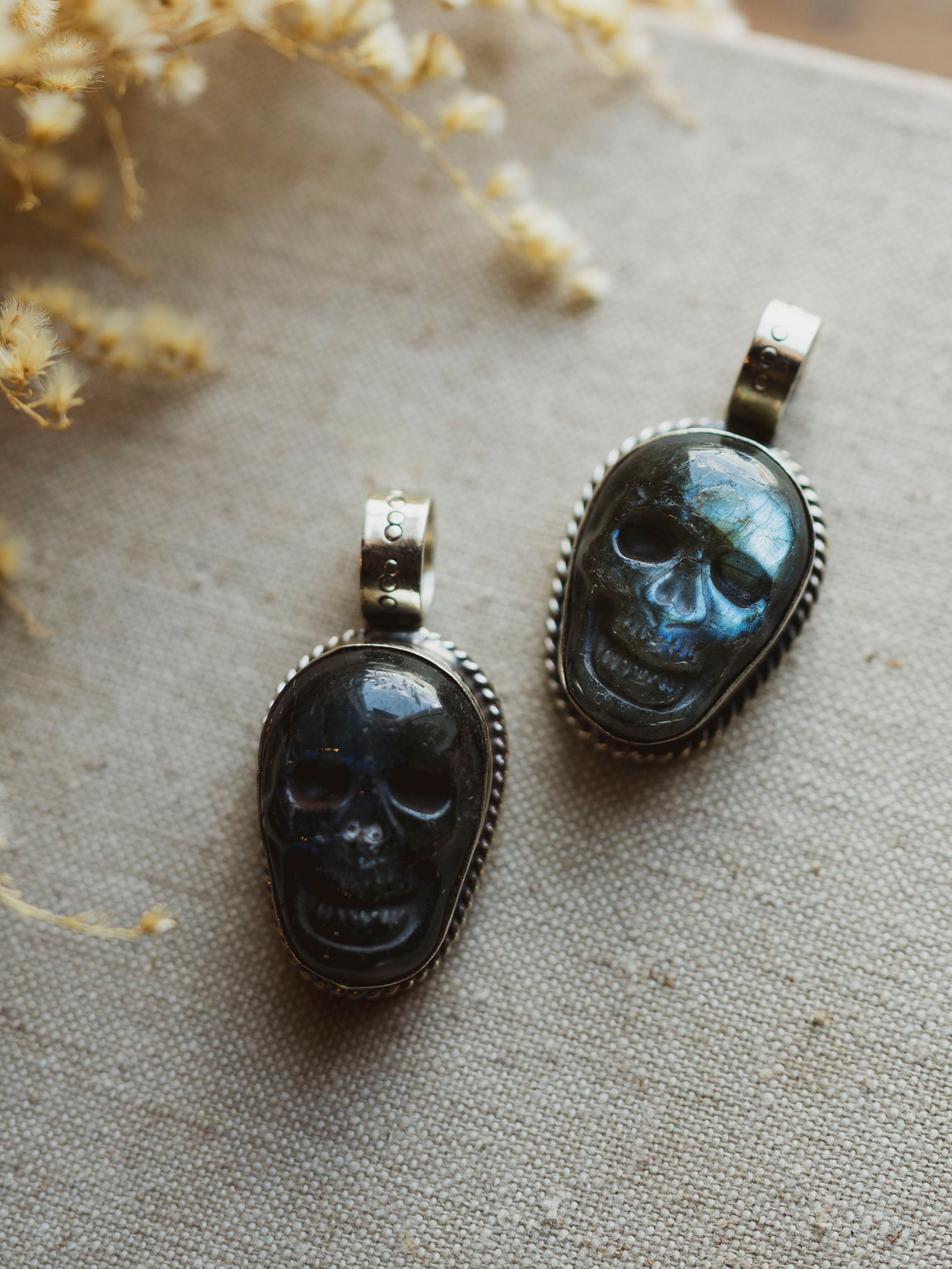 Carved Labradorite Skull Pendant, CA238