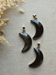 Silver Velvet Obsidian Moon Pendant, CA26
