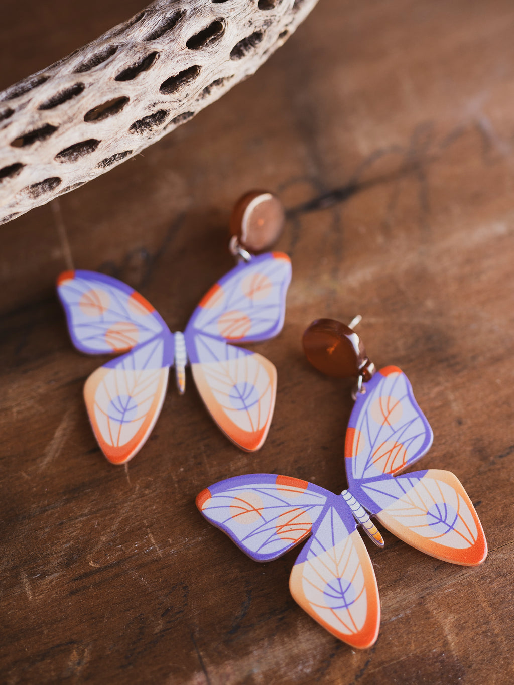 Orange and Purple Butterfly Earrings, CA554