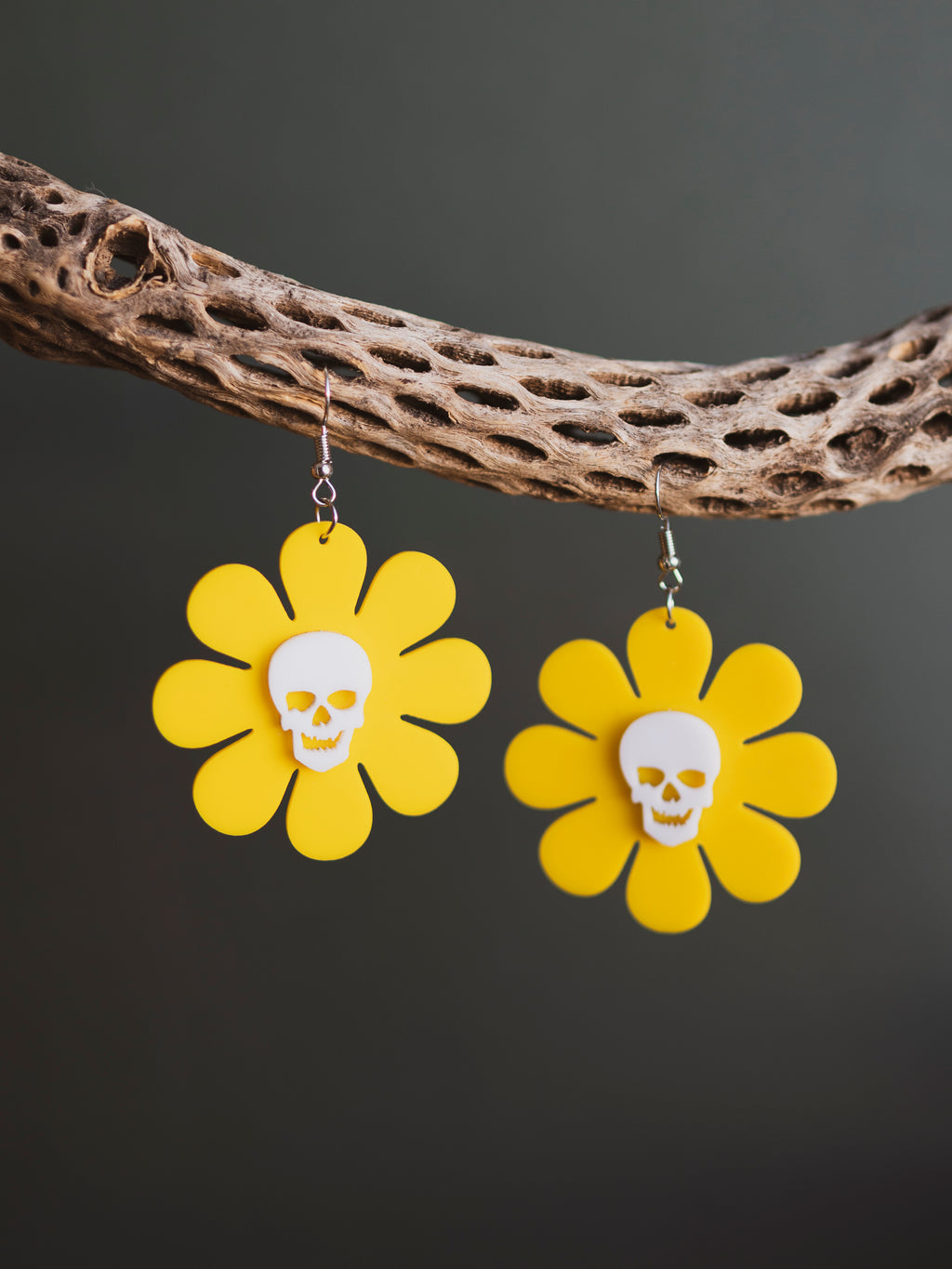 Yellow Flower Skull Earrings, CA185