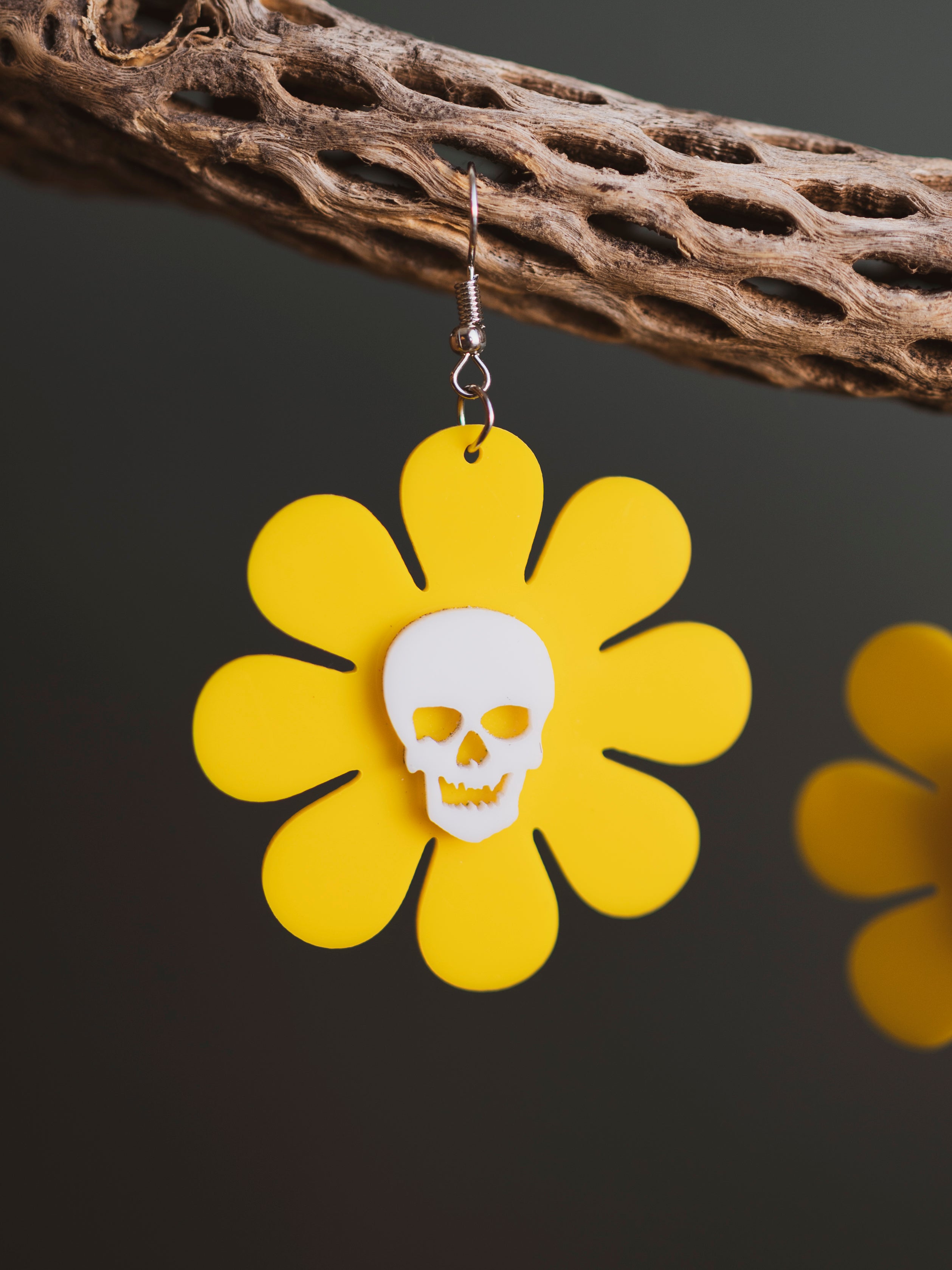 Yellow Flower Skull Earrings, CA185