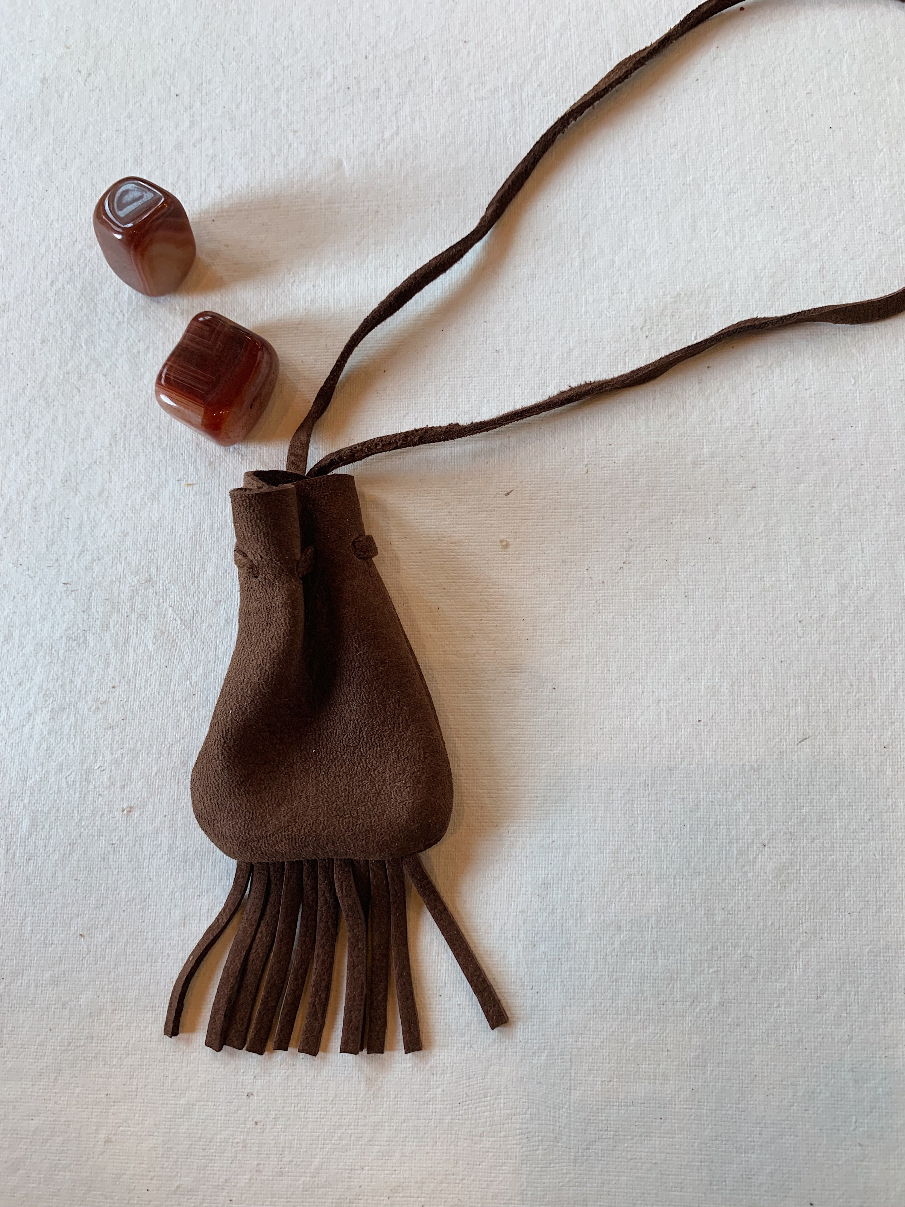 3.5" Leather Drawstring Medicine Pouch Necklace, CA36