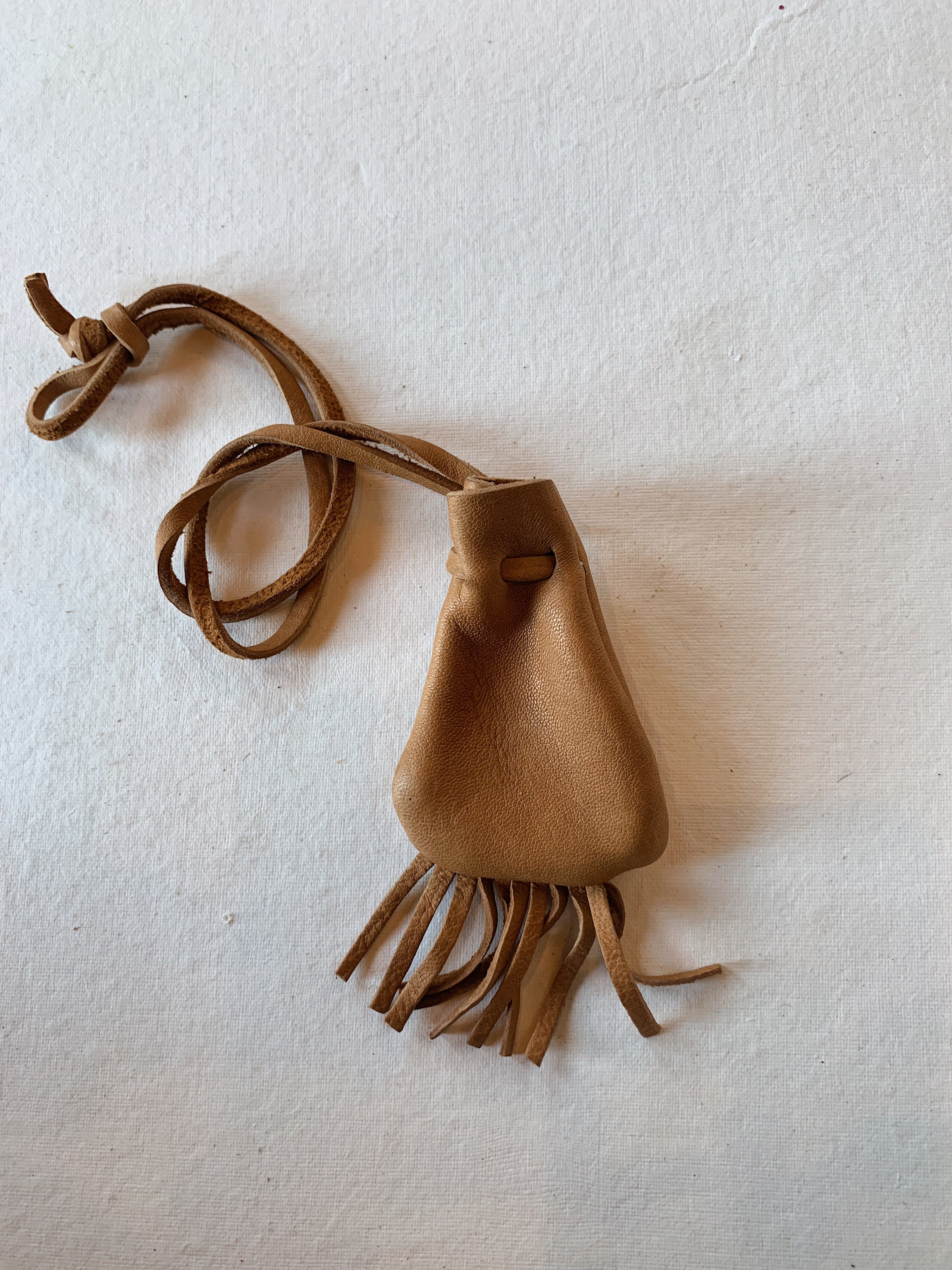 3.5" Leather Drawstring Medicine Pouch Necklace, CA36