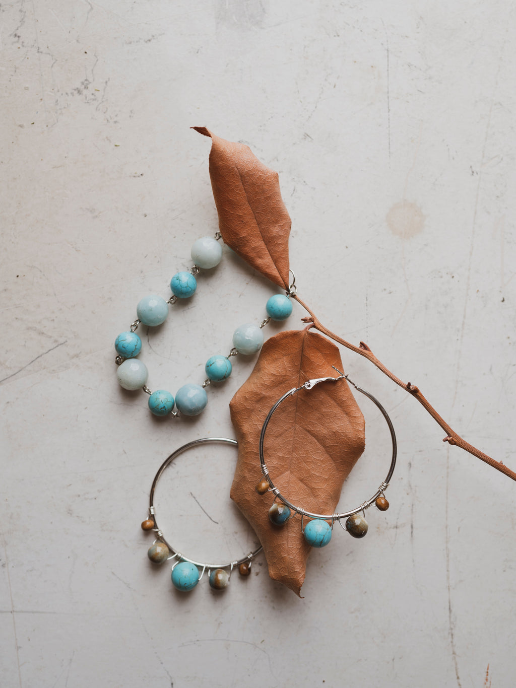 Amazonite Planetary Orbit Hoop Earrings w/ Matching Bracelet, CA555