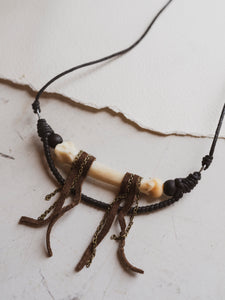 Leather & Cord Cougar Paw Bone Necklace, CA891